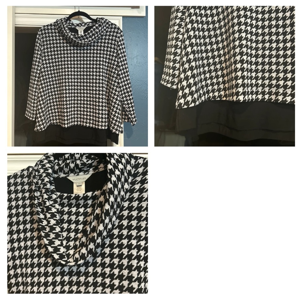 Multiples Black and White Houndstooth Blouse